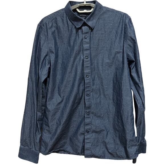 Guess Button Up Shirt Mens Size M Blue All Over Print Slim Fit 100% Cotton - Picture 1 of 9